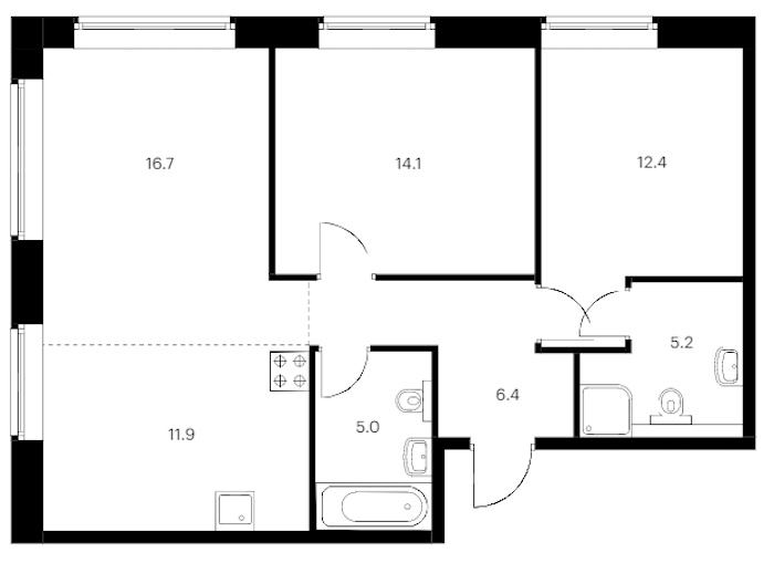 2-комнатная квартира 71.7 м², 1/9 эт., ЖК «Лермонтовский 54»